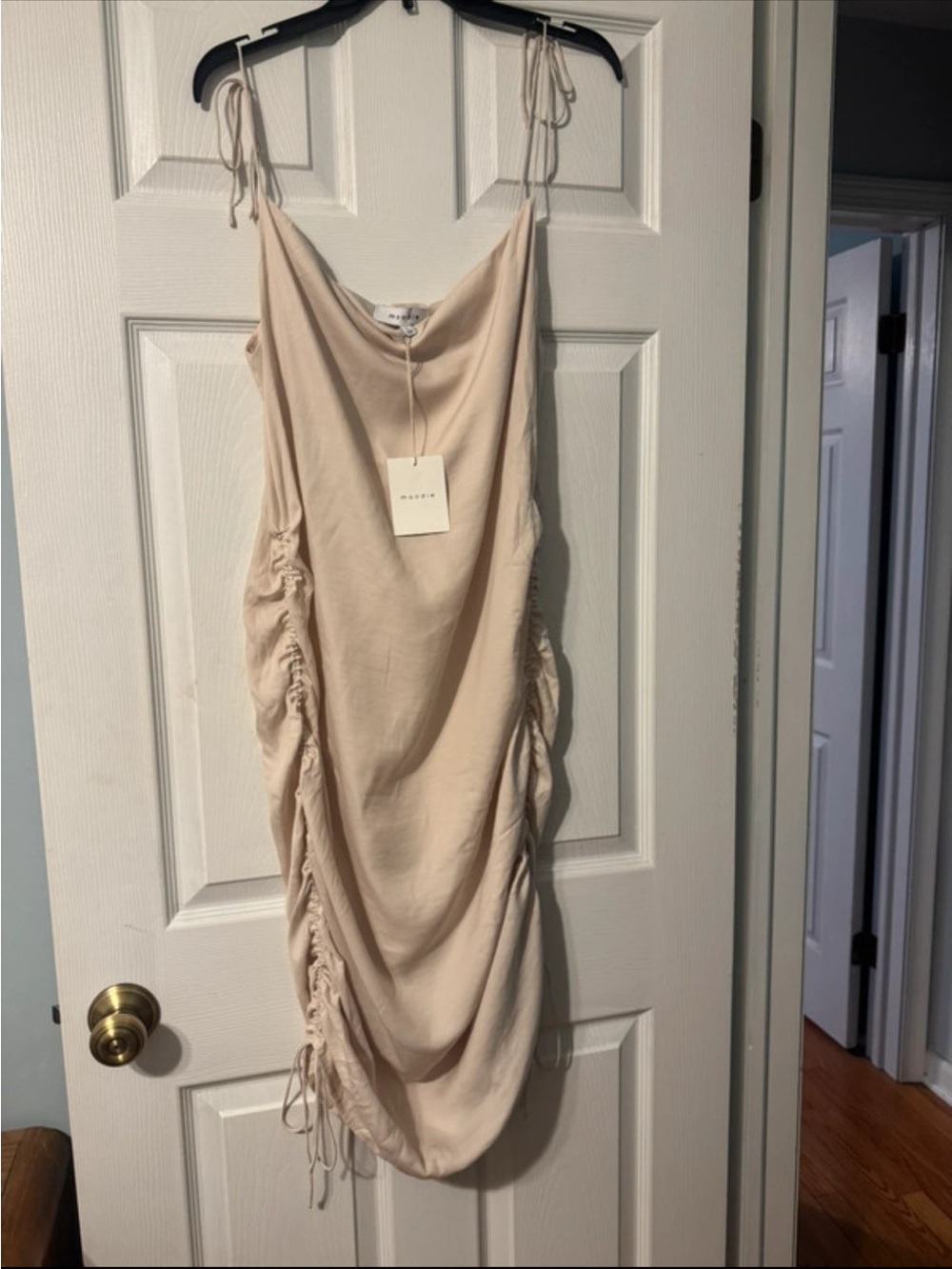 moodie Soft Cream Slip Dress with Cowl Neck